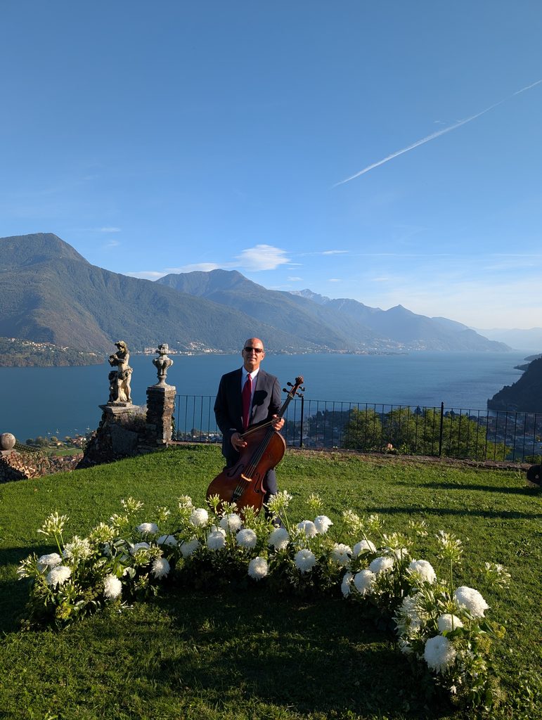 Professional Wedding Cellist Italy performing on Lake Como